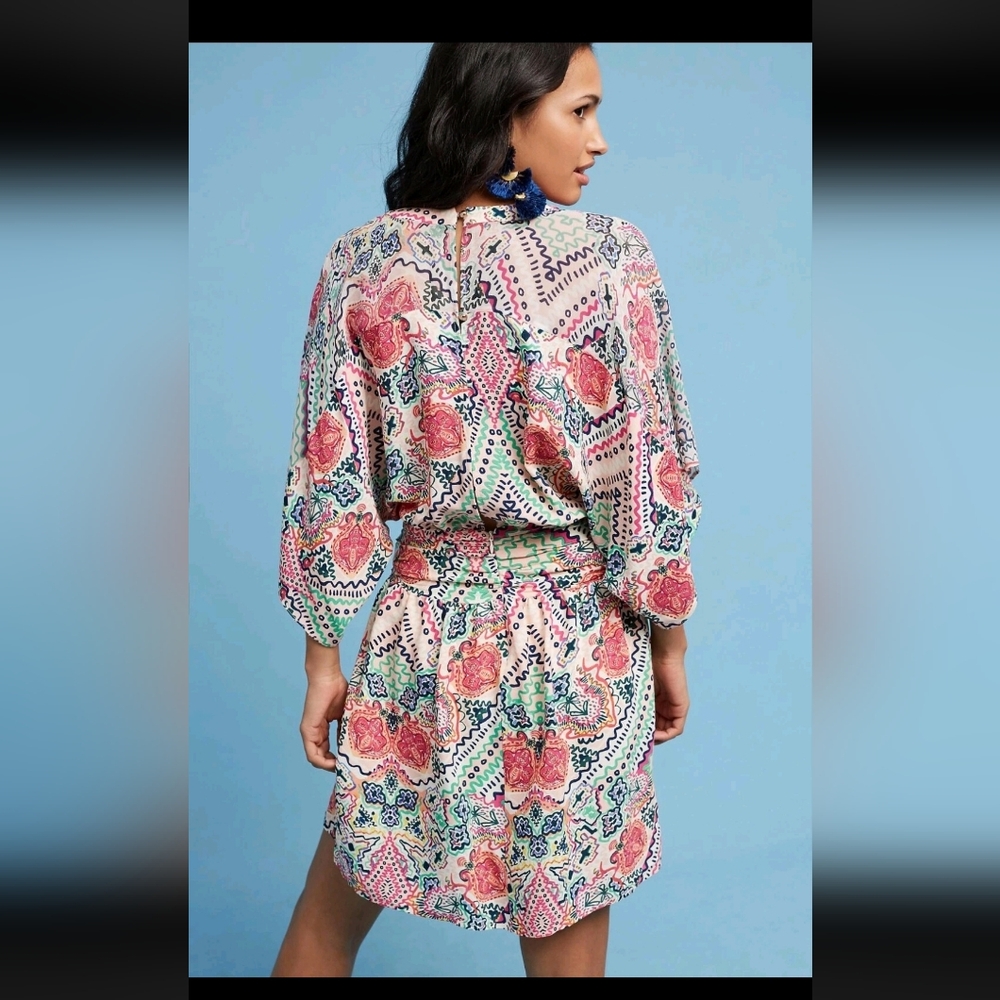 Anthropologie Maeve Dress Pink Siya Kimono Size 10 - Picture 5 of 16